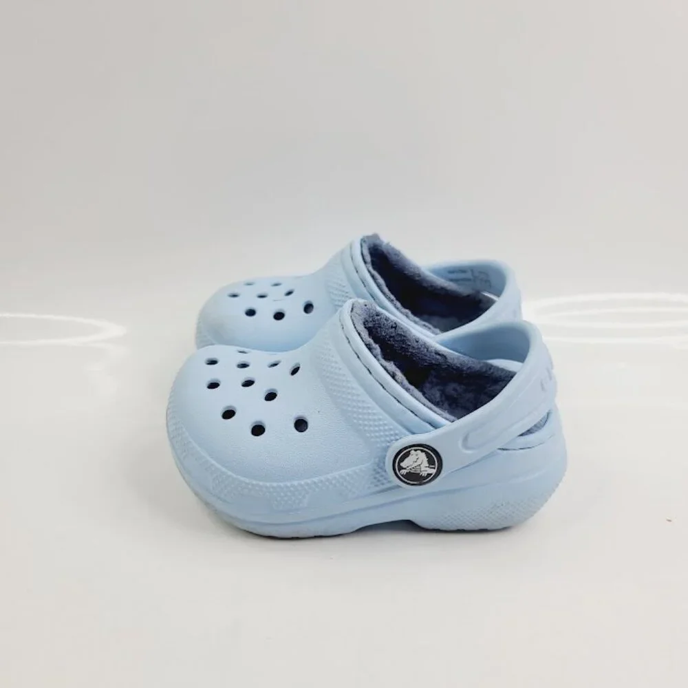 Crocs Girl's Pastel Blue Classic Lined Adjustable Slip-On‎ Casual Clogs Size 5